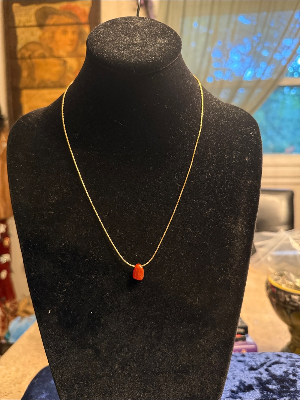 Madewell genuine, carnelian stone slide pendant necklace on serpentine chain